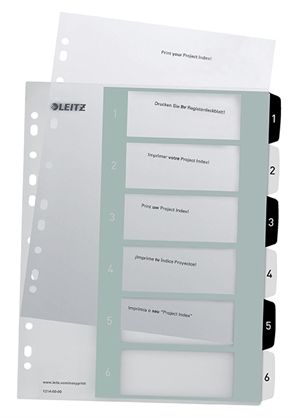 Leitz Tab dividers impressíveis PP A4+ 1-6 branco/preto