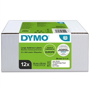 Dymo LabelWriter 36 mm x 89 mm etiquetas de endereço padrão de 12 unidades.