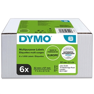 Dymo Label Multi 32 x 57 mm removível branco mm, 6 x 1000 unidades.