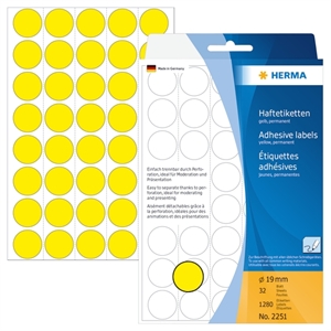 HERMA etiqueta manual ø19 amarelo mm, 1280 unidades.