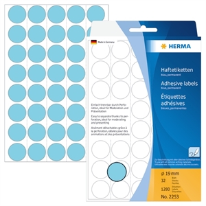 HERMA etiqueta manual ø19 azul mm, 1280 unidades.
