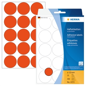 HERMA etiqueta manual ø32 vermelha mm, 480 unidades.