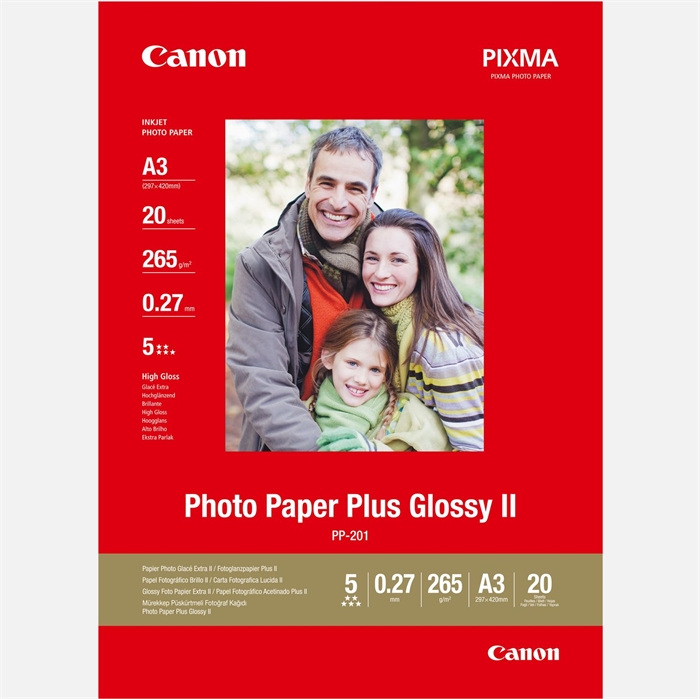 Canon PP-201 Photo Paper Plus II 265g/m² - A3, 20 folhas 