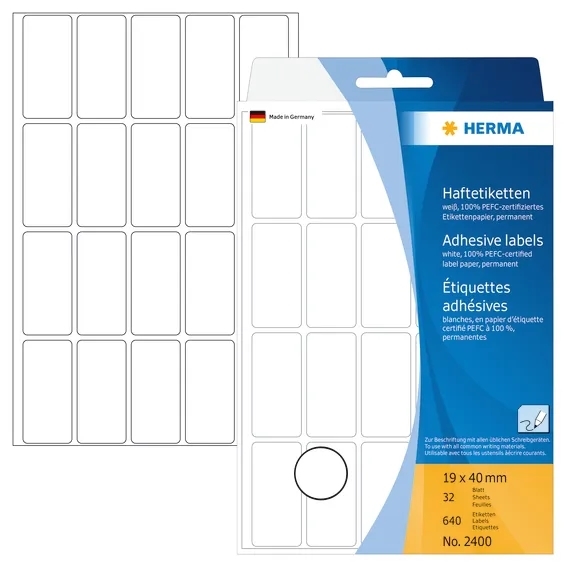 HERMA etiqueta manual 19 x 40 mm branca, 640 unidades.