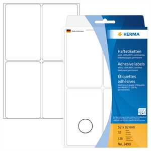 HERMA etiqueta manual 52 x 82 mm, branca, 128 unidades.