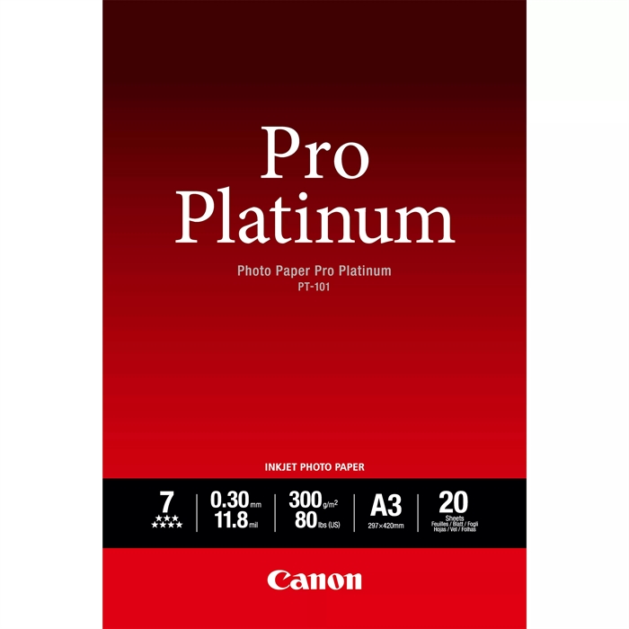 Canon Photo Paper Pro Platinum 300g/m² - A3, 20 folhas 