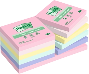 3M Post-it Reciclado mistura de cores 76 x 76 mm, 100 folhas - pacote com 12 