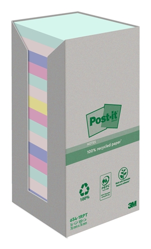 3M Post-it Reciclado mix de cores 76 x 76 mm, 100 folhas - 16 pacotes