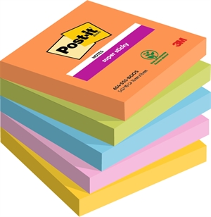 3M Blocos de notas adesivas Post-it Super Sticky Boost 76 x 76 mm, - 90 folhas - pacote com 5.