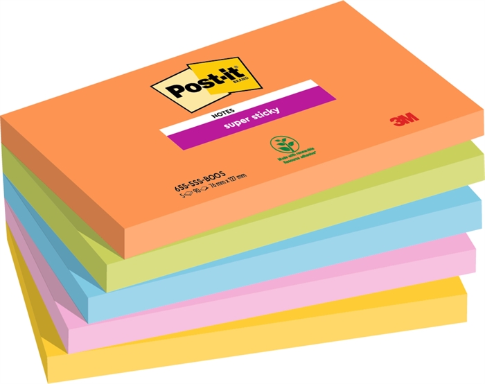 3M Post-it notes super adesivas Boost 76 x 127 mm, - 90 folhas - pacote com 5 unidades