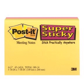 3M Notas autoadesivas Post-it super aderentes 149 x 200 - pacote de 4 com cores sortidas de reunião