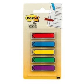 3M Post-it Marcadores de índice 11,9 x 43,1 mm, cores sortidas em formato de "seta" - pacote com 5 unidades.