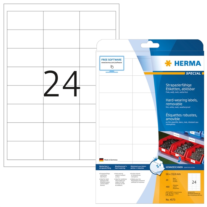 HERMA etiqueta removível resistente à água 66 x 33,8 mm, 480 unidades.