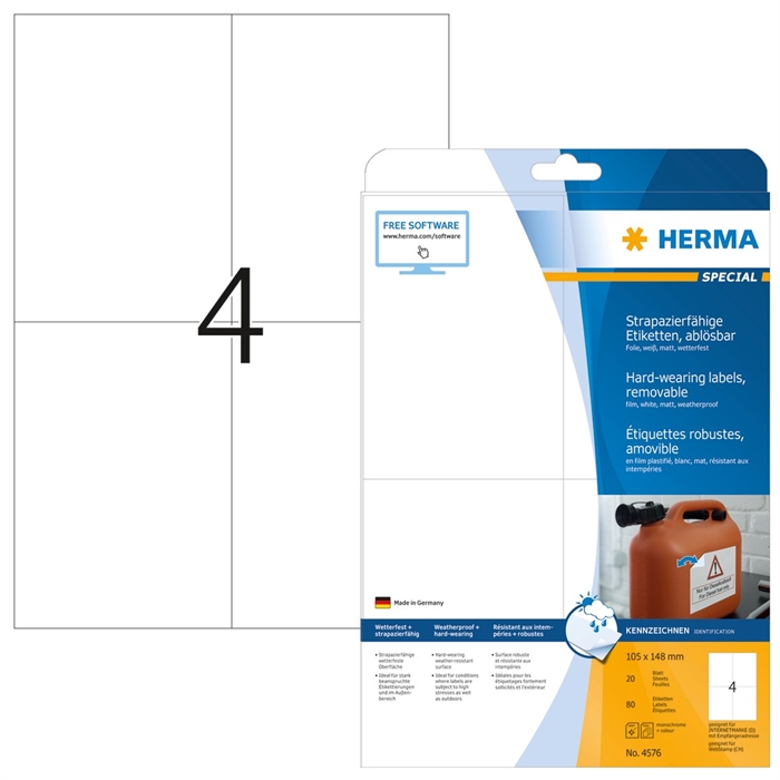HERMA etiqueta removível à prova d\'água 105 x 148 mm, 80 unidades.