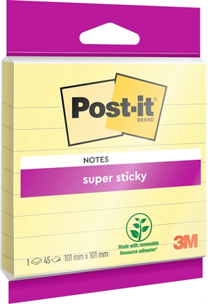 3M Post-it notas super aderentes amarelas canário linhas 101 x 101mm - 45 folhas