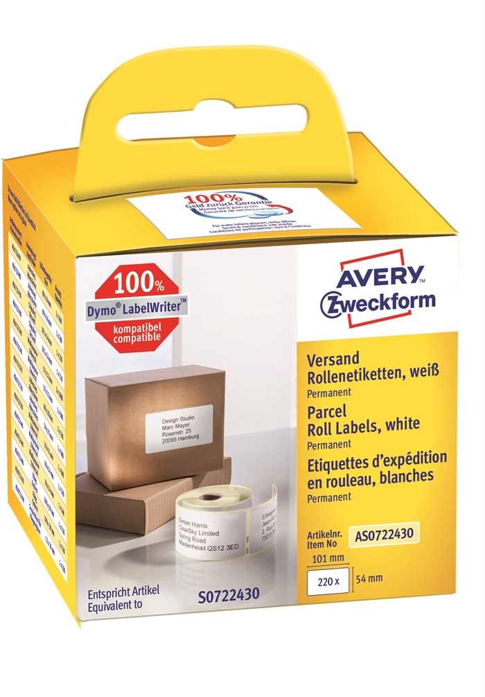 Etiqueta de envio Avery em rolo 101 x 54 mm, 220 unidades.
