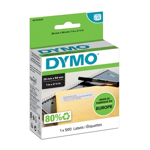 Dymo Etiqueta de devolução 25 x 54 permanentemente branca mm, 500 unidades.