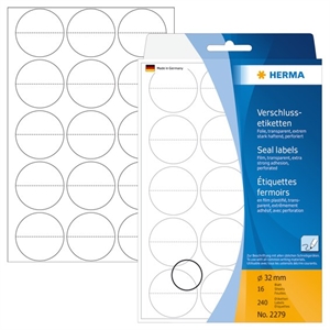 HERMA etiqueta manual perfurada ø32 transparente mm, 240 unidades.