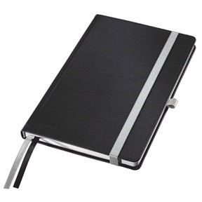 Leitz Notepad Estilo A5 capa dura com 80 folhas pautadas, preto.