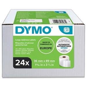 Dymo Label Addressing 36 x 89 mm branco permanente, 24 rolos de 260 etiquetas unid.