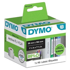 Etiquetas Dymo para pastas suspensas 38 x 190 mm branco, 110 unidades.