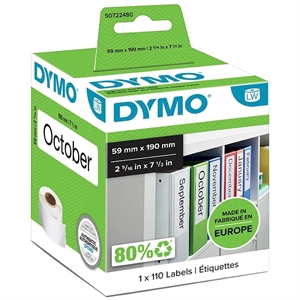 Etiquetas Dymo para pastas de arquivo 59 x 190 mm, cor branca, 110 unidades.