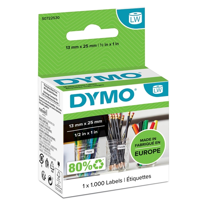 Por favor, traduza para o português:

Rótulo Dymo Multi 25 x 13 removível duplo branco (100 unidades)