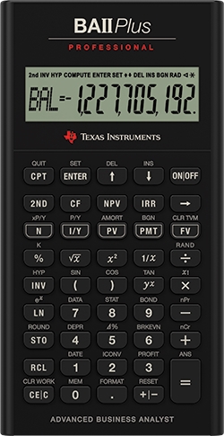 Manual do Texas Instruments BAII Plus Pro, calculadora financeira, Reino Unido